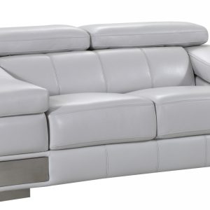 73" Light Gray And Silver Genuine Leather Love Seat