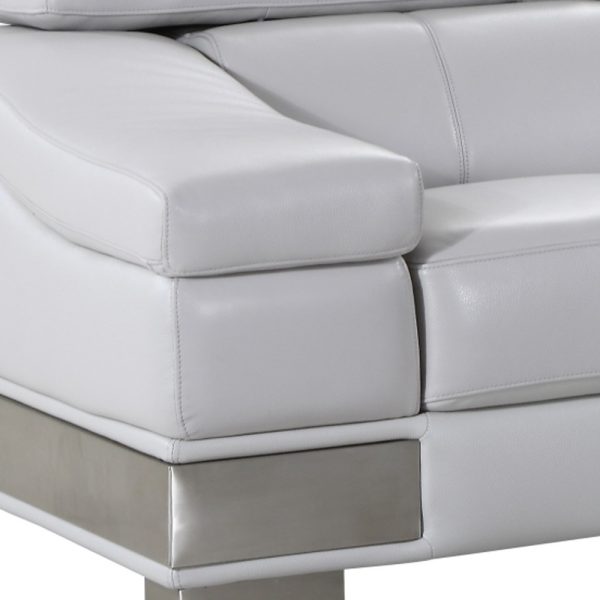 73" Light Gray And Silver Genuine Leather Love Seat - Image 3