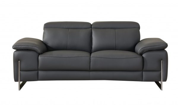 71" Dark Gray And Silver Genuine Leather Loveseat