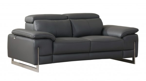 71" Dark Gray And Silver Genuine Leather Loveseat - Image 3