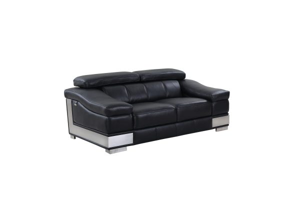 73" Black And Silver Genuine Leather Love Seat - Image 3
