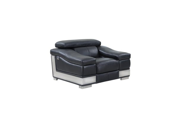 49" Black And Silver Genuine Leather Arm Chair