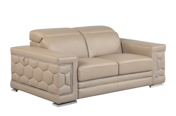 71" Beige And Silver Genuine Leather Love Seat - Image 3