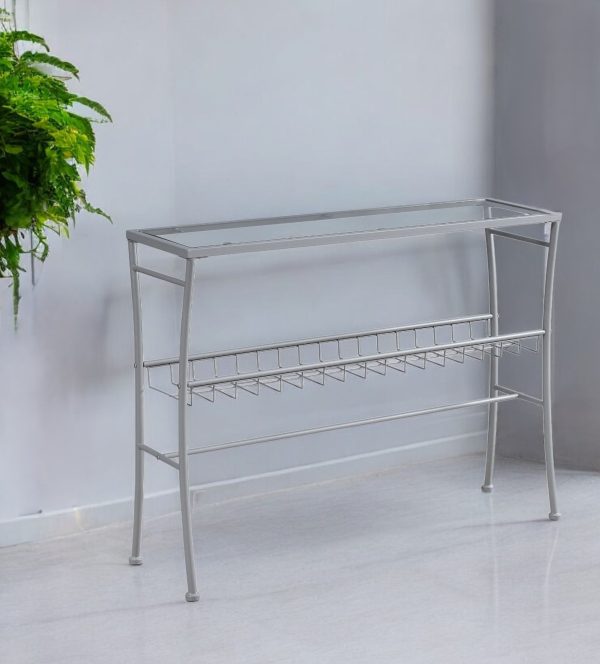 42" Clear And Silver Glass Console Table With Storage - Image 2