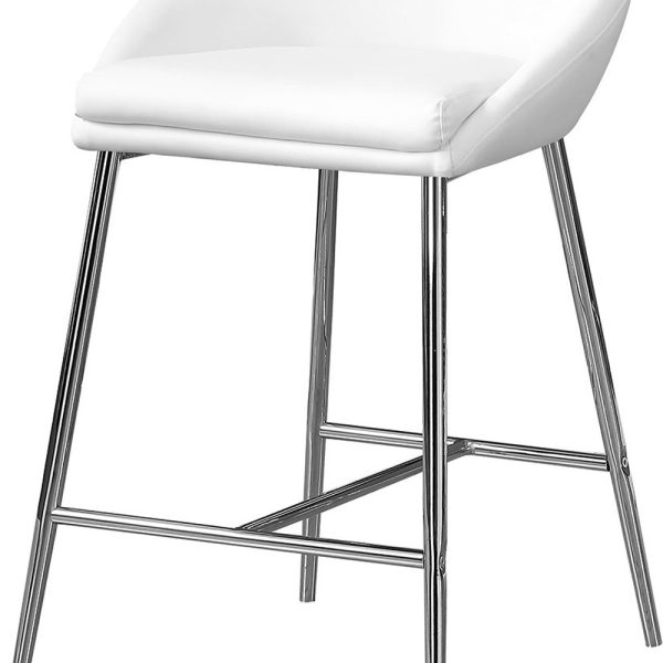 Set of Two 24" White and Silver Metal Low Back Bar Chairs - Image 3