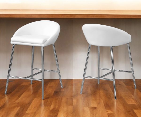 Set of Two 24" White and Silver Metal Low Back Bar Chairs - Image 2