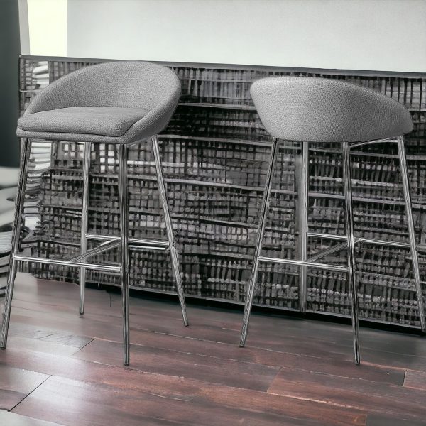 Set of Two 30" Gray and Silver Metal Low Back Bar Chairs