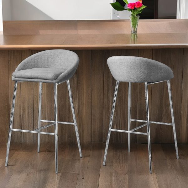 Set of Two 30" Gray and Silver Metal Low Back Bar Chairs - Image 3