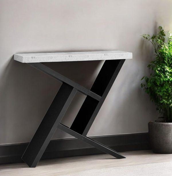 36" Gray and Black Abstract Console Table With Shelves - Image 2
