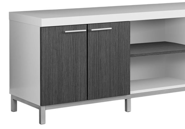 60" Gray and White Cabinet Enclosed Storage TV Stand - Image 3