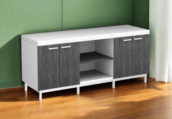 60" Gray and White Cabinet Enclosed Storage TV Stand - Image 2