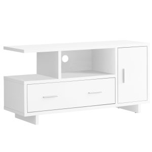 47" White Cabinet Enclosed Storage TV Stand