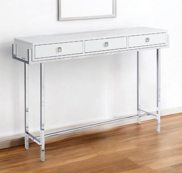 48" White and Silver Console Table And Drawers - Image 2