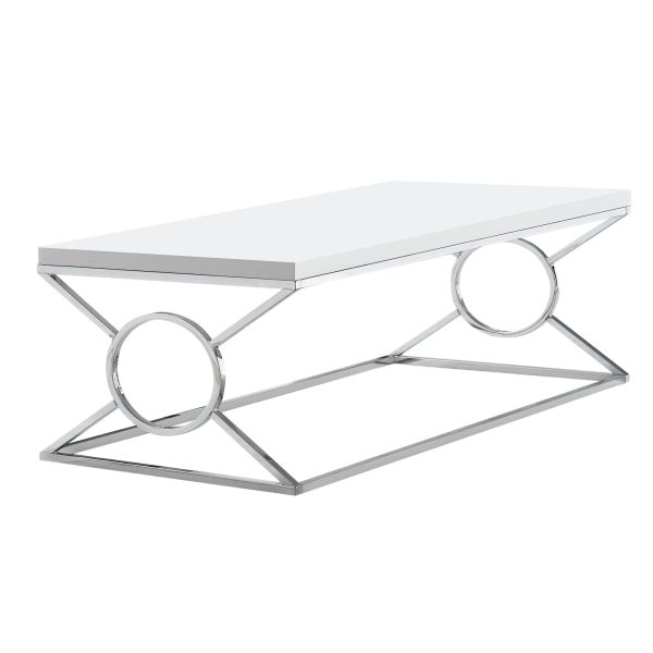 44" White And Silver Wood And Iron Coffee Table - Image 2