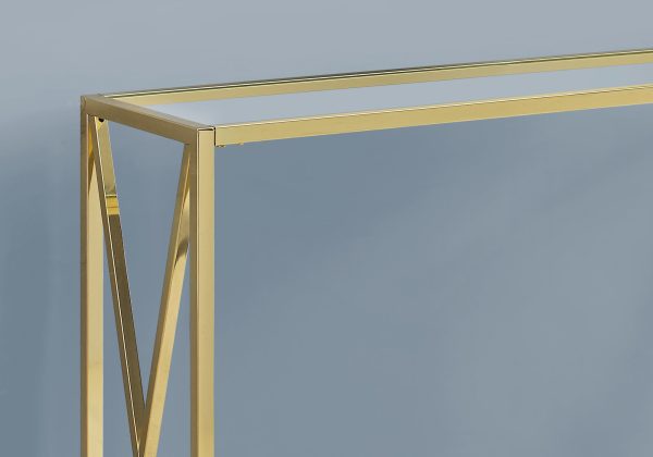 42" Clear And Gold Glass Frame Console Table - Image 3