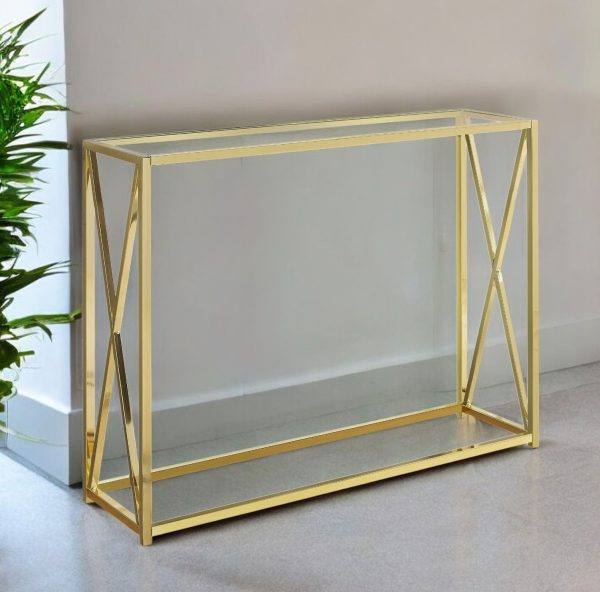 42" Clear And Gold Glass Frame Console Table - Image 2