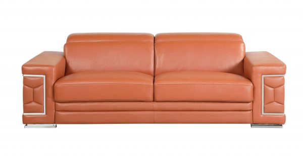 Two Piece Indoor Camel Italian Leather Five Person Seating Set - Image 3