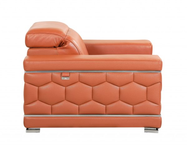 Two Piece Indoor Camel Italian Leather Five Person Seating Set - Image 4