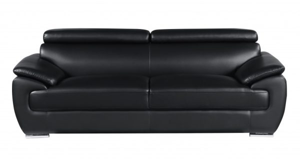 Two Piece Indoor Black Genuine Leather Five Person Seating Set - Image 3