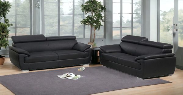 Two Piece Indoor Black Genuine Leather Five Person Seating Set - Image 2