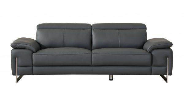 Two Piece Indoor Dark Gray Italian Leather Five Person Seating Set - Image 3