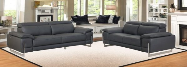 Two Piece Indoor Dark Gray Italian Leather Five Person Seating Set - Image 2