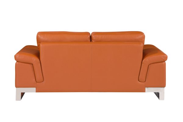 Two Piece Indoor Camel Italian Leather Five Person Seating Set - Image 3