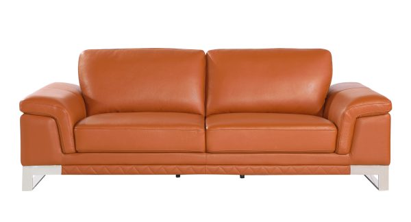 Two Piece Indoor Camel Italian Leather Five Person Seating Set - Image 4