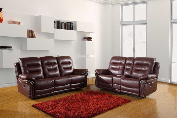 Two Piece Indoor Burgundy Faux Leather Five Person Seating Set - Image 3