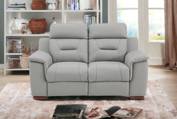 67" Gray And Brown Faux Leather Manual Reclining Loveseat - Image 2
