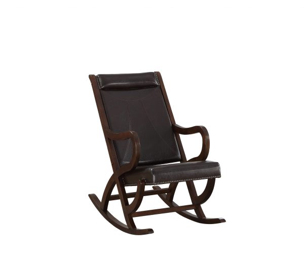 Espresso Brown Faux Leather With Walnut Finish Rocking Chair - Image 2