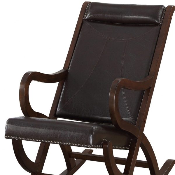 Espresso Brown Faux Leather With Walnut Finish Rocking Chair - Image 3