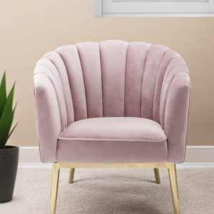 31" Pink And Copper Velvet Tufted Barrel Chair