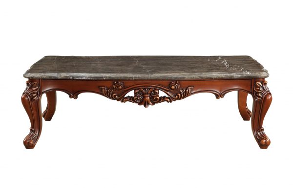 36" Gray and Brown Genuine Marble And Solid Wood Coffee Table - Image 3