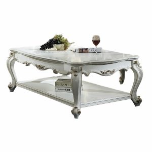 36" White Resin And Wood Coffee Table With Shelf