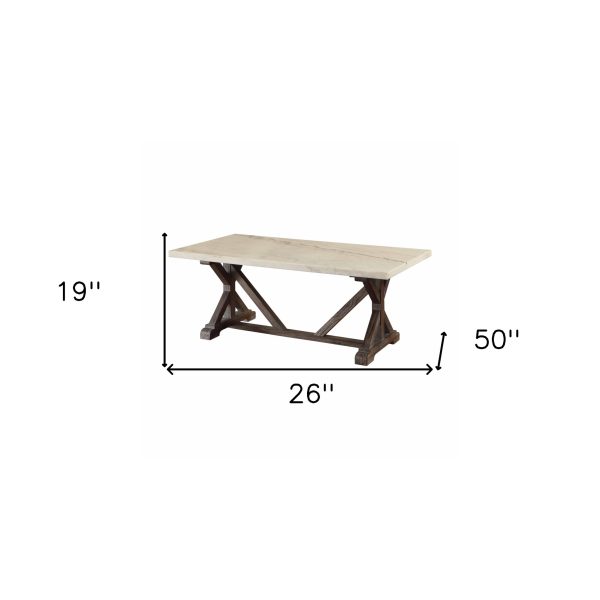 26" Brown And White Faux Marble And Solid Wood Rectangular Coffee Table - Image 4