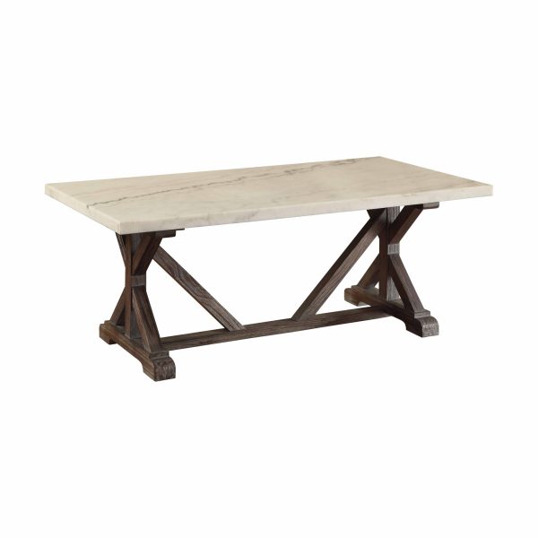 26" Brown And White Faux Marble And Solid Wood Rectangular Coffee Table - Image 3