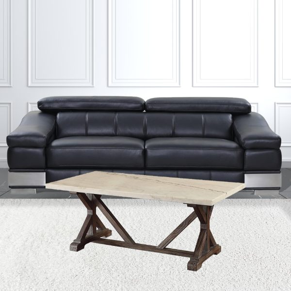 26" Brown And White Faux Marble And Solid Wood Rectangular Coffee Table - Image 2