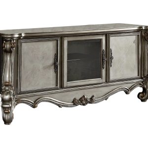 74" Platinum Solid Wood Cabinet Enclosed Storage TV Stand