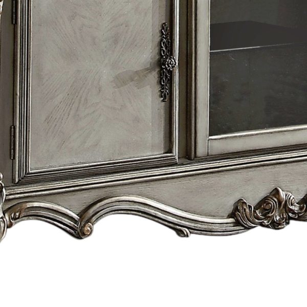 74" Platinum Solid Wood Cabinet Enclosed Storage TV Stand - Image 3