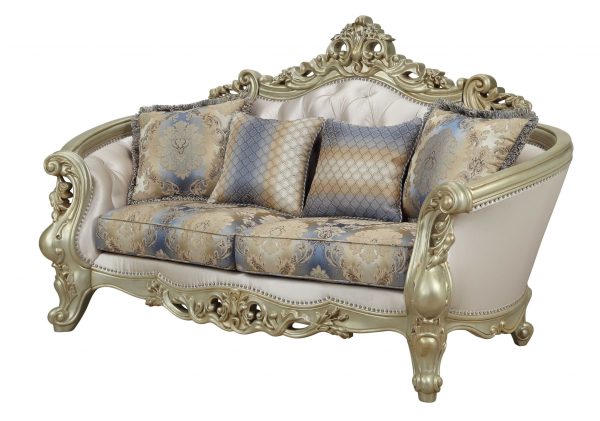 78" Gold Floral Loveseat and Toss Pillows - Image 3