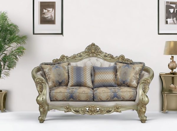 78" Gold Floral Loveseat and Toss Pillows - Image 2