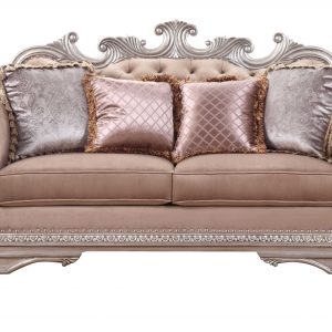 80" Champagne Velour Loveseat and Toss Pillows
