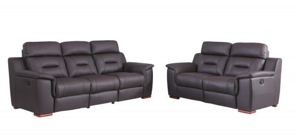Two Piece Indoor Brown Genuine Leather Five Person Seating Set - Image 3