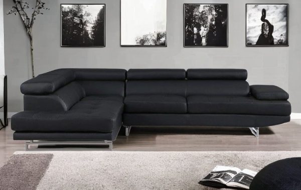 Black Faux Leather L Shaped Two Piece Corner Sectional - Image 2