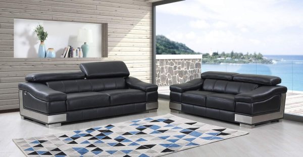 Two Piece Indoor Black Italian Leather Five Person Seating Set - Image 3