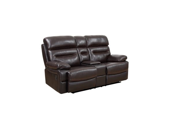 78" Brown Faux Leather Manual Reclining Love Seat With Storage - Image 3