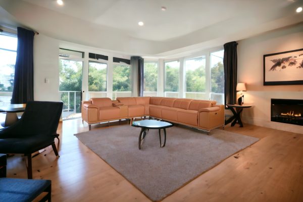 Camel Italian Leather Power Reclining U Shaped Seven Piece Corner Sectional With Console - Image 2