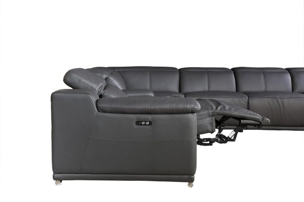 Gray Italian Leather Power Reclining U Shaped Six Piece Corner Sectional With Console - Image 2