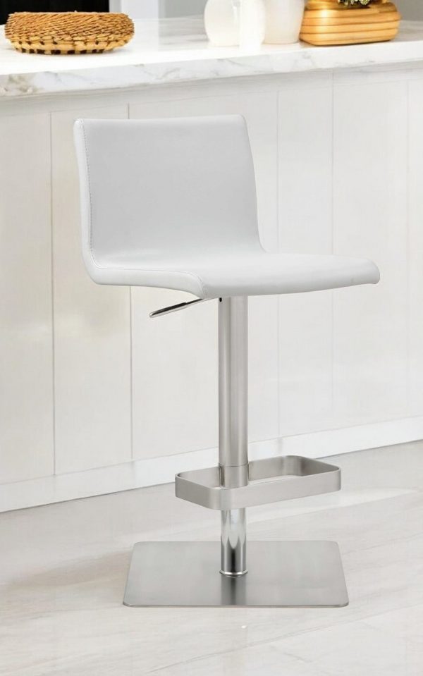 26 " White And Silver Stainless Steel Counter Height Bar Chair - Image 2